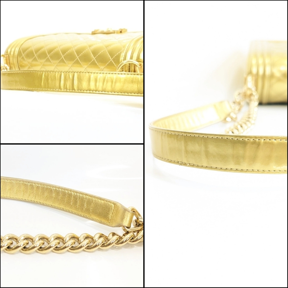 ✨️Super Rare Authentic Chanel Boy Flap Gold Quilted Patent Medium Bag - Picture 6 of 16